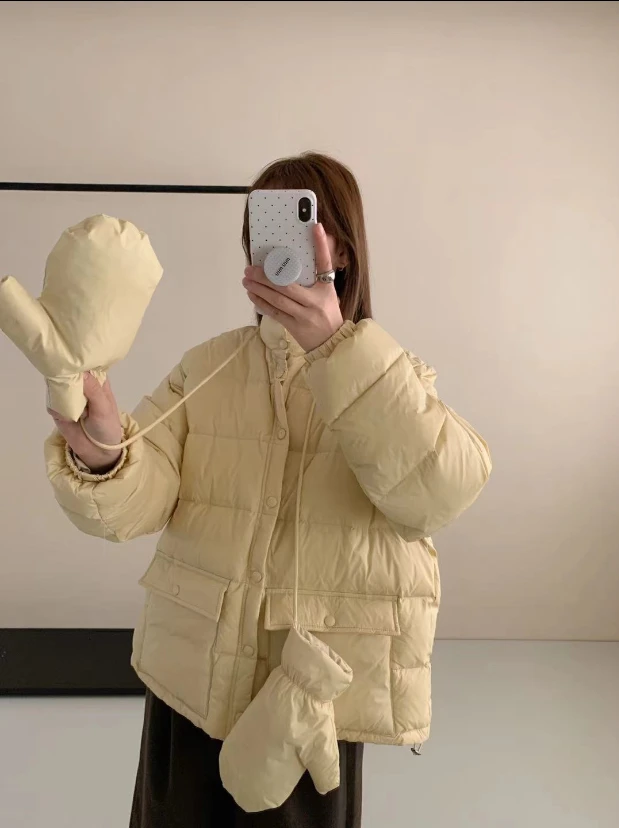 立领宽松保暖配手套轻柔泡芙外套 衣长64 胸围66 66509