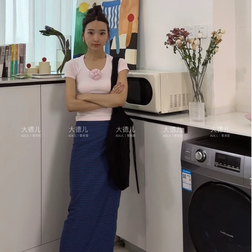 ADE儿｜不丹裙蓝色条纹气质风