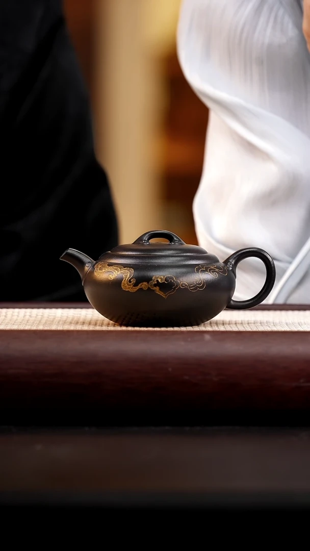 茶壶紫砂黑料紫气东来