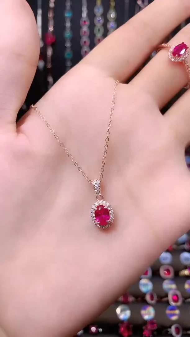 银S925镶嵌吊坠(赠链)红宝石玫瑰金