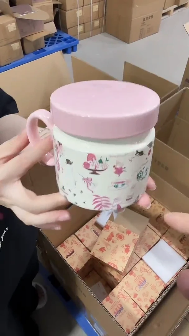 瓷片姆明粉色派对盖杯(含茶滤)