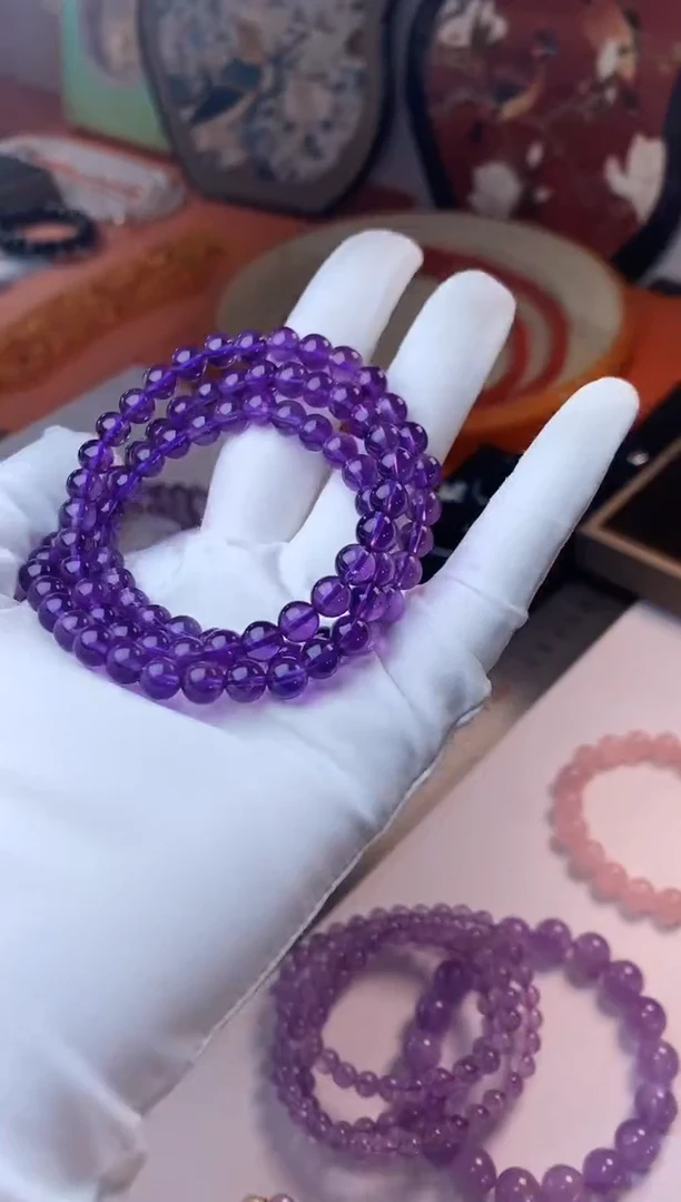 水晶手串未镶嵌雾梦紫水晶多圈手串