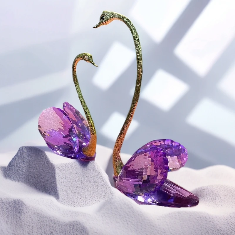 紫玉水晶天鹅轻奢玄关电视柜酒柜家居装饰品摆件花瓶礼物
