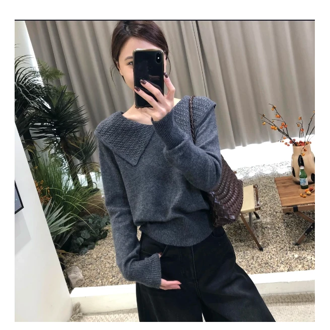 韩系复古俏皮2025时尚气质显瘦翻领羊毛毛衣百搭针织慵懒气质女士