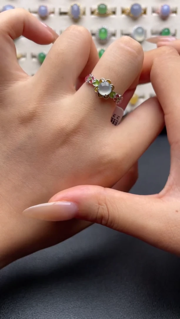 银S925镶嵌戒指翡翠一物一证一礼盒