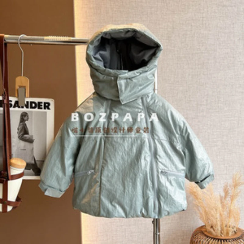 【曼波青柠】夹棉外套2024冬季韩版时髦连帽新款单侧拉链设计棉服