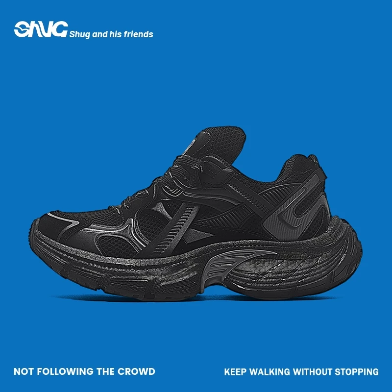 SHUG原创设计黑武士老爹鞋男款厚底增高圆头舒适百搭网面透气女鞋
