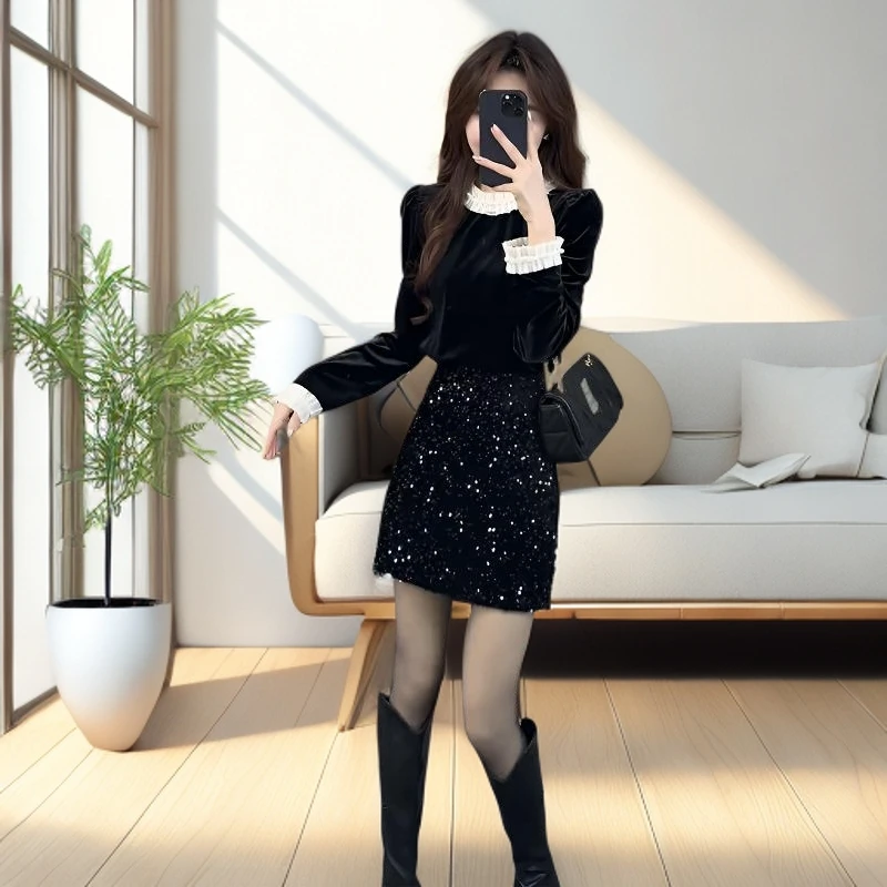 高级亮片裙高腰春秋遮肉2025大码半身裙设计感小众女包臀裙加绒