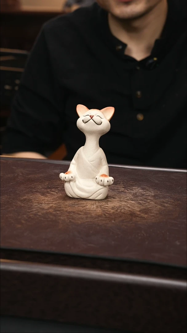 紫砂茶宠紫砂 打坐猫