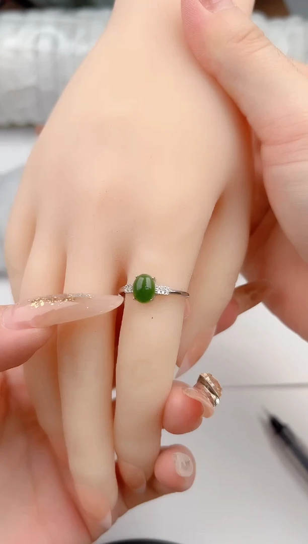 【闪购商品】和田玉（碧玉）戒指银S925镶嵌1颜色微差无瑕