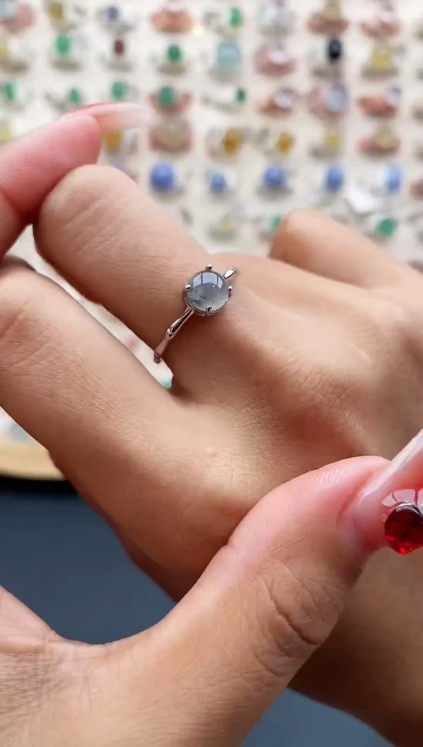 【闪购商品】翡翠戒指银S925镶嵌缅甸天然A货翡翠222 3+9