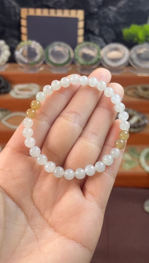 未镶嵌手串和田玉和田玉青海料手串带证书