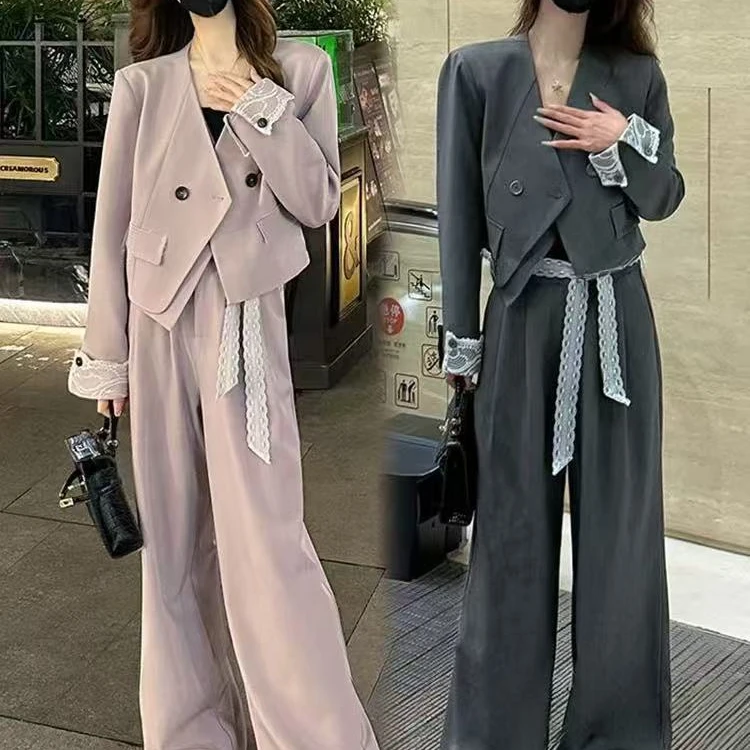 2025新款时尚显瘦西装外套阔腿裤套装