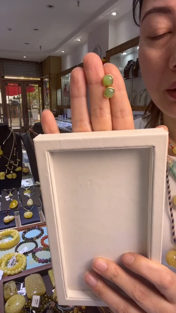 银S925镶嵌和田玉（碧玉）耳饰碧玉方糖耳钉