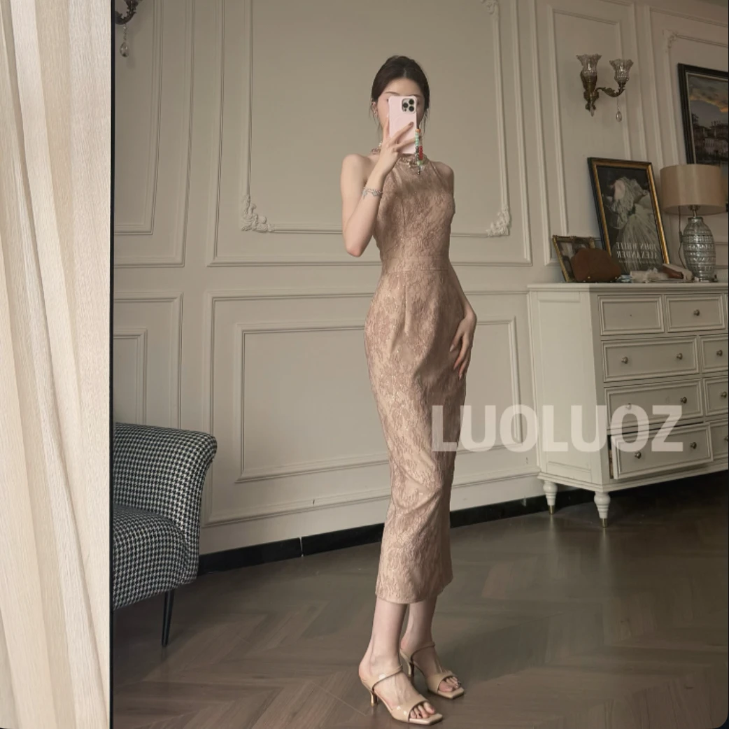 LUOLUOZ【花茂容颜】气质重工轻奢绝美设计感长款收腰连衣裙JF792