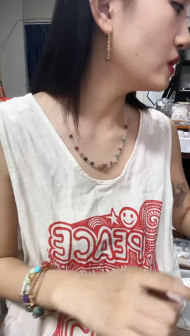 颈饰银S925镶嵌水晶白水脖链搭碧玺