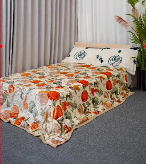 冬季盖被石墨烯三层发热被子保暖加厚牛奶绒南瓜毛毯被约6斤