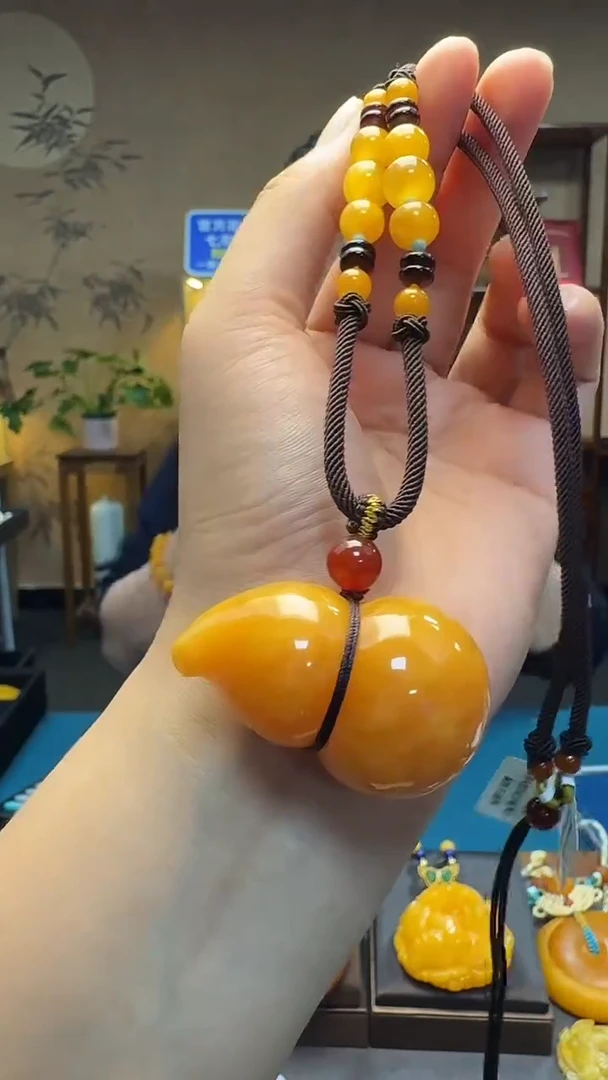 琥珀吊坠(不含链)未镶嵌天然保真蜜蜡葫芦套装（送绳子）