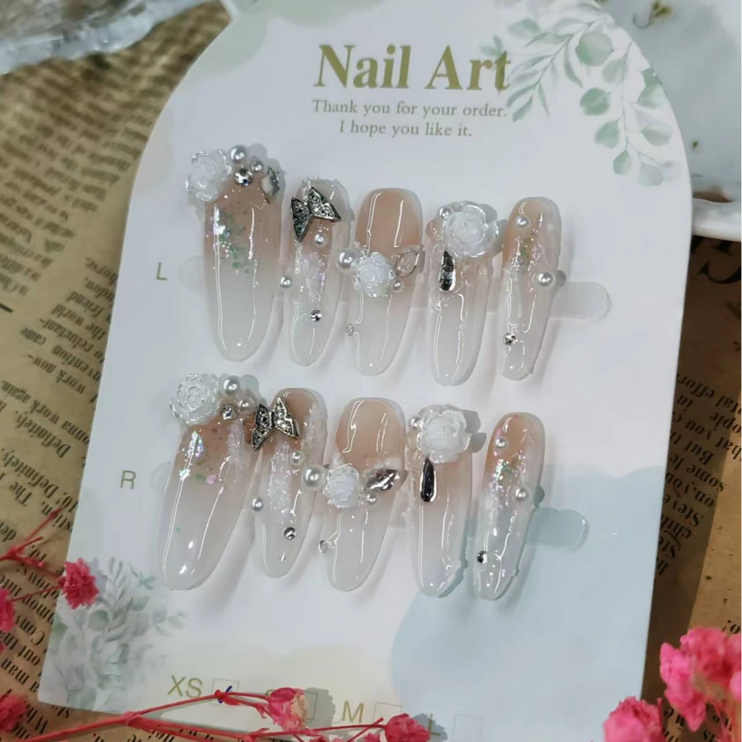 【全疆包邮077】高级纯欲纯手工穿戴甲ins风穿戴式可爱冰透