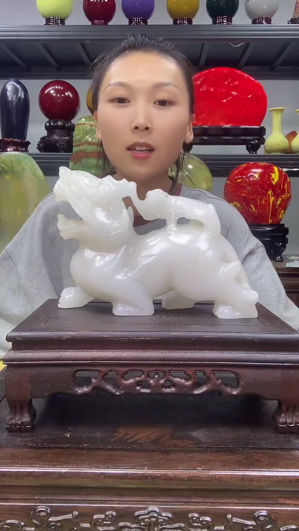 石材<鸿运当头>高档家居摆件博古架摆件