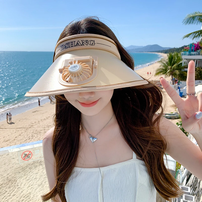 大帽檐带电风扇的帽子女夏季空顶遮阳帽防紫外线防晒帽太阳帽凉帽