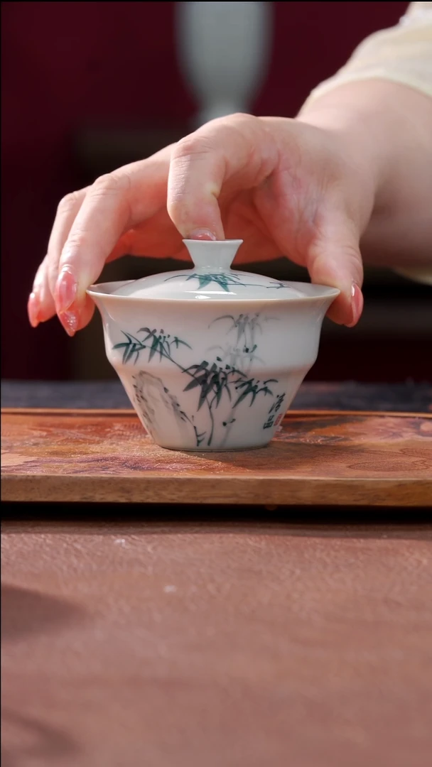 茶具柴烧竹节二才盖碗@@ST-C20002