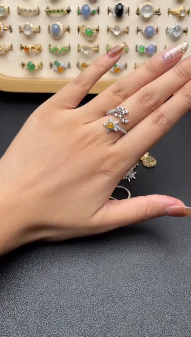 翡翠戒指银S925镶嵌一物一证一礼盒