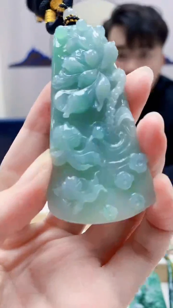 未镶嵌定制翡翠5060zm-毛货挂件荷叶鱼22