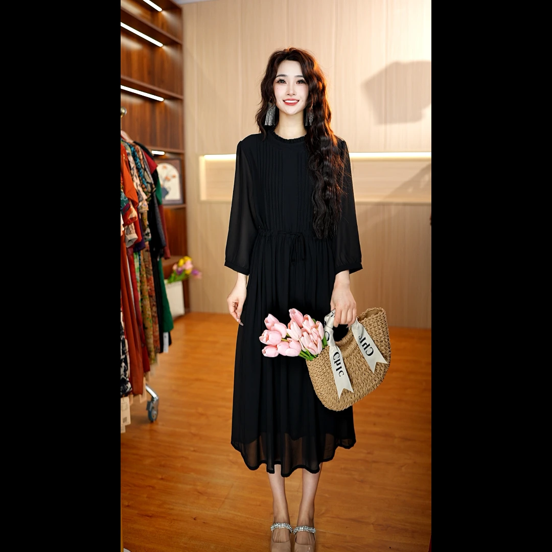 1055-20【黑天鹅】新款长袖连衣裙
