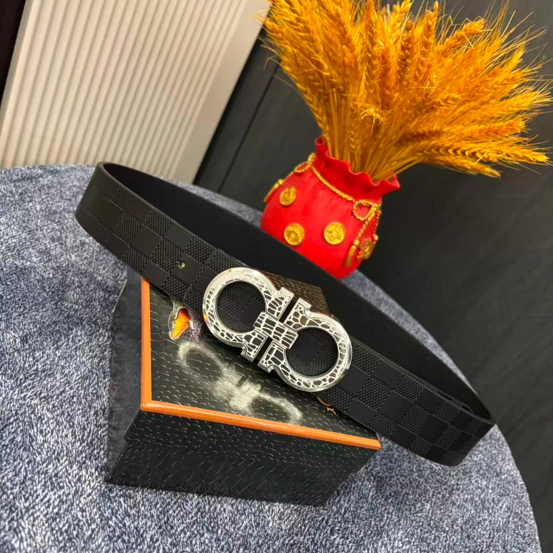 格罗妙8扣包金 男士黑色真皮时尚潮流百搭银扣皮带扣腰带