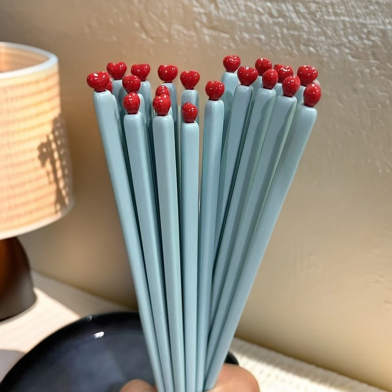 ins风爱心蓝色抗菌合金筷子防滑不易发霉可洗碗机创意家用餐具TJ