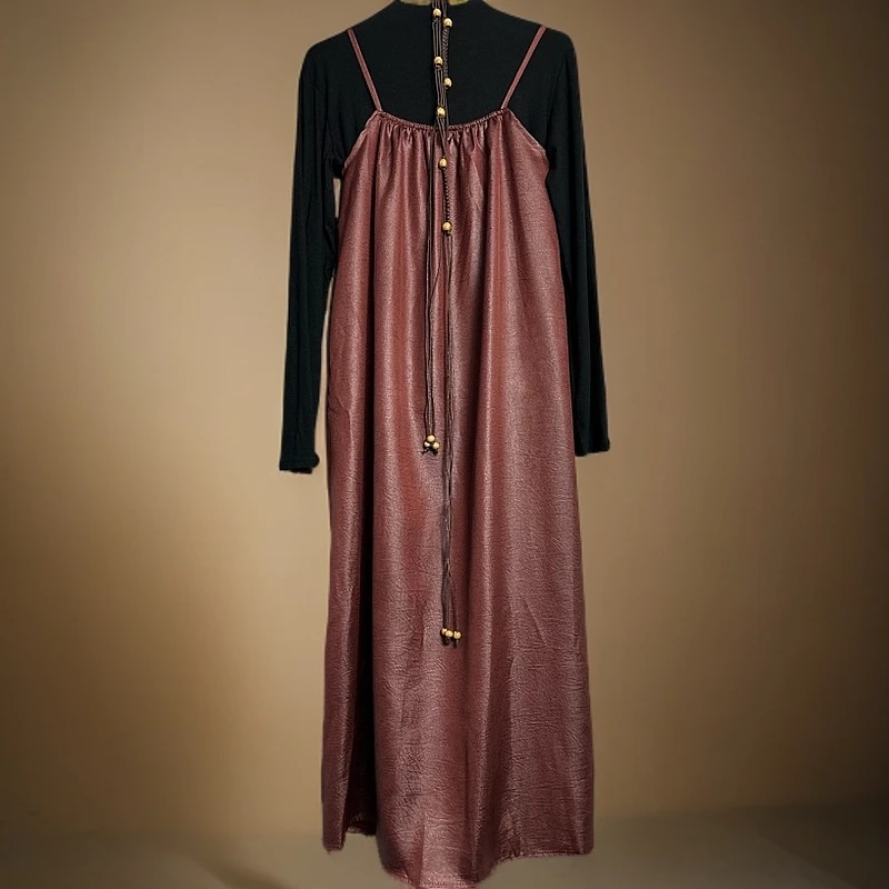 春季法式优雅连衣裙气质长袖两件套显瘦吊带裙