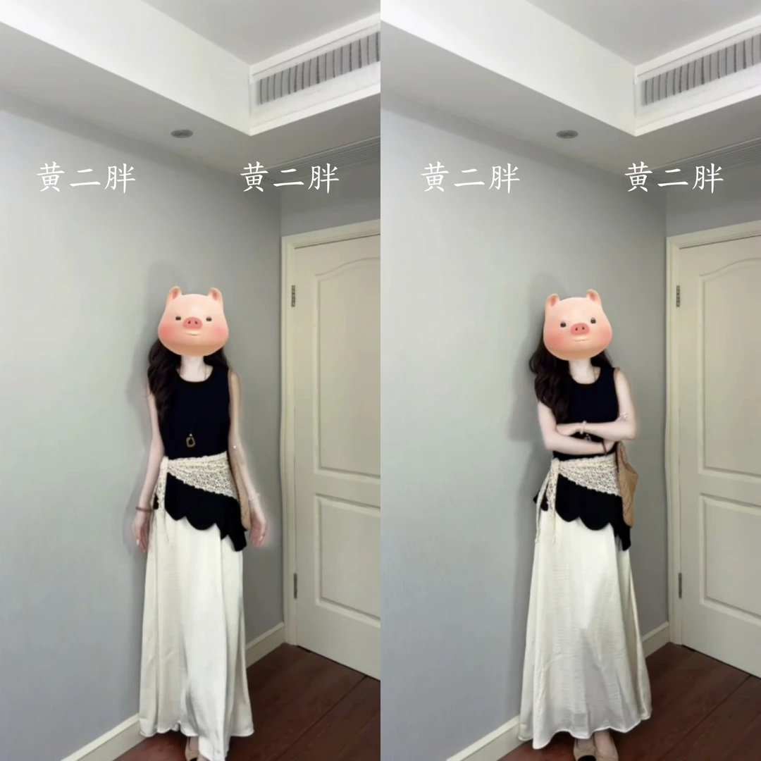 不规则圆领无袖上衣女宽松裙摆a字裙长裙绝美两件套2025夏季新款