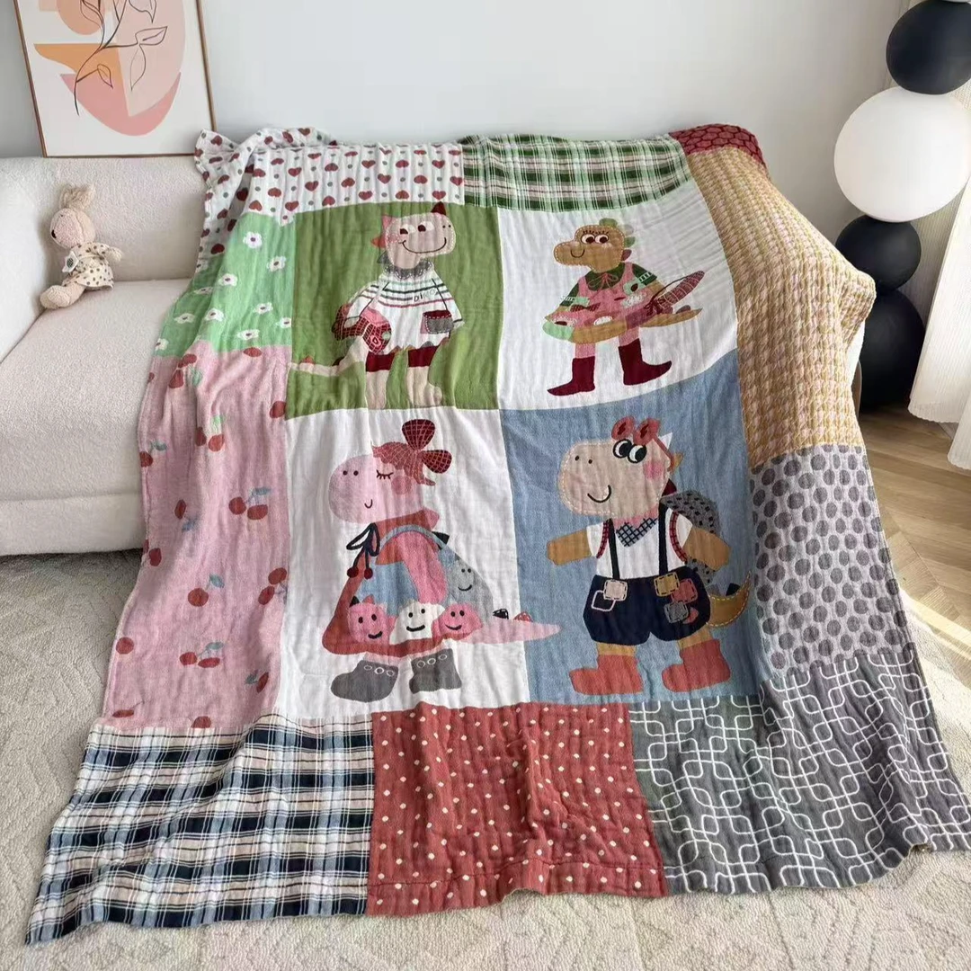 TuLa（时尚恐龙）透气亲肤成人吸汗柔软空调机洗两用四层纱布盖毯