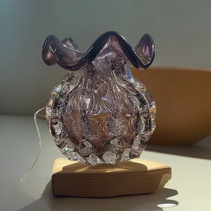 紫色S琉璃钱袋芬顿ins风小号花瓶手工琉璃玻璃家插花器软装摆件
