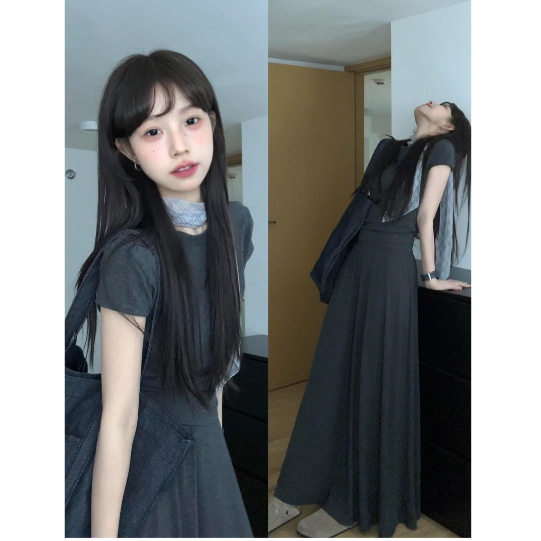 MARIE.COCO韩系女夏季纯色显瘦上衣一整套ootd穿搭新款休闲半身裙