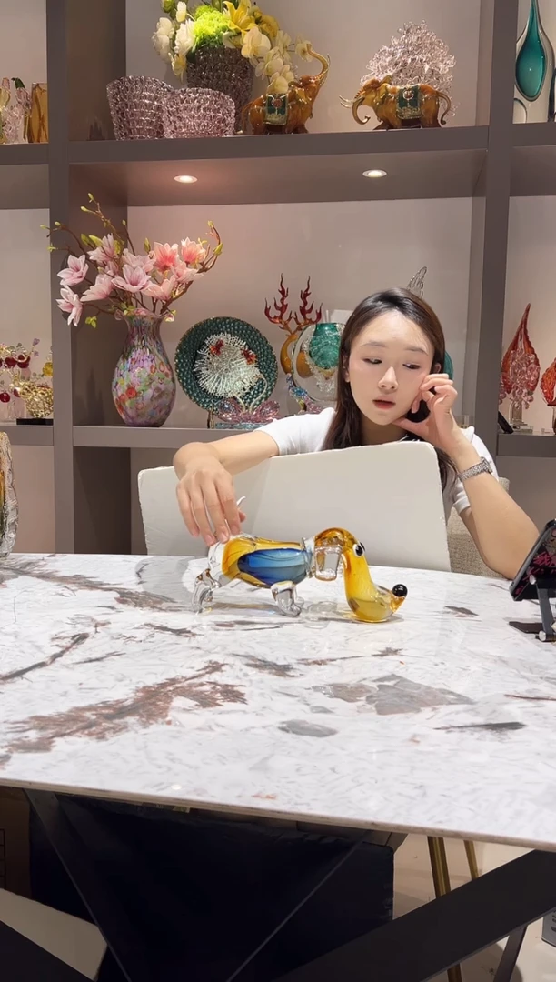 新款琉璃小狗摆件