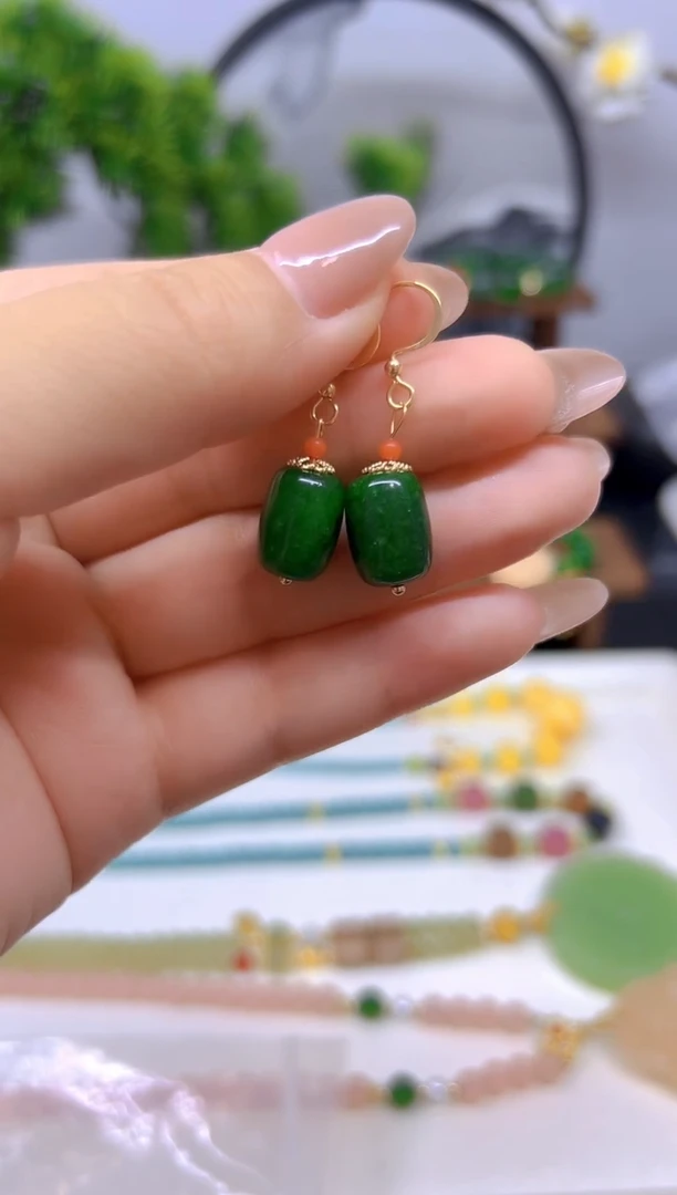 翡翠14K金镶嵌耳饰E772