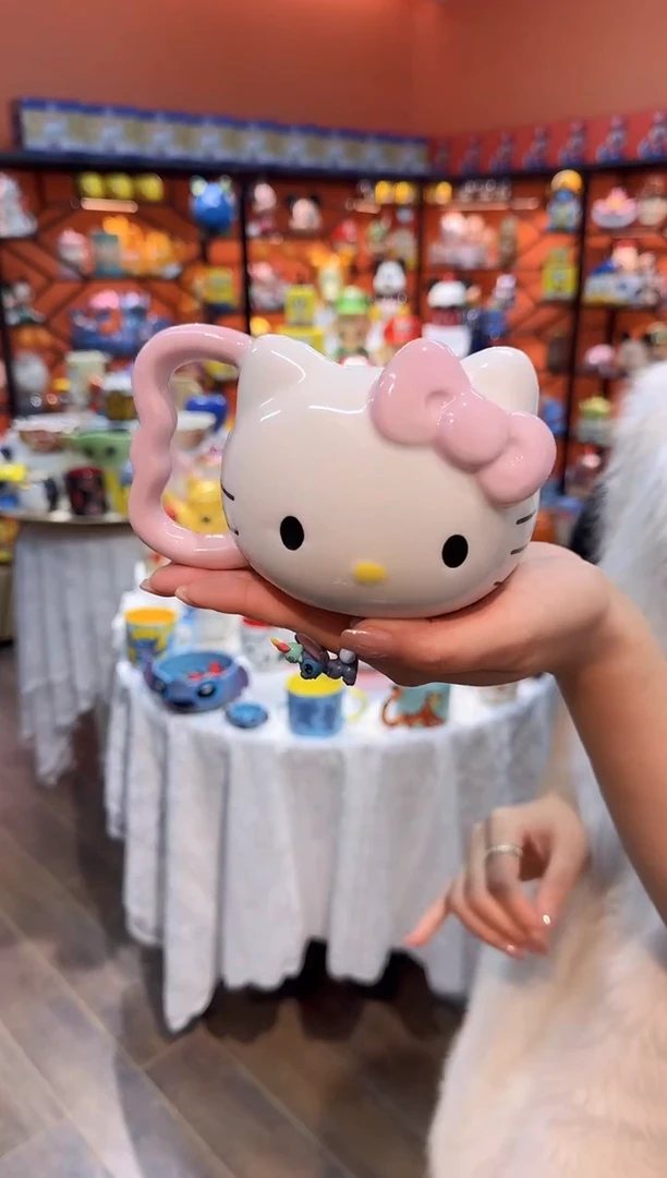 瓷片@@粉色凯特猫陶瓷水杯