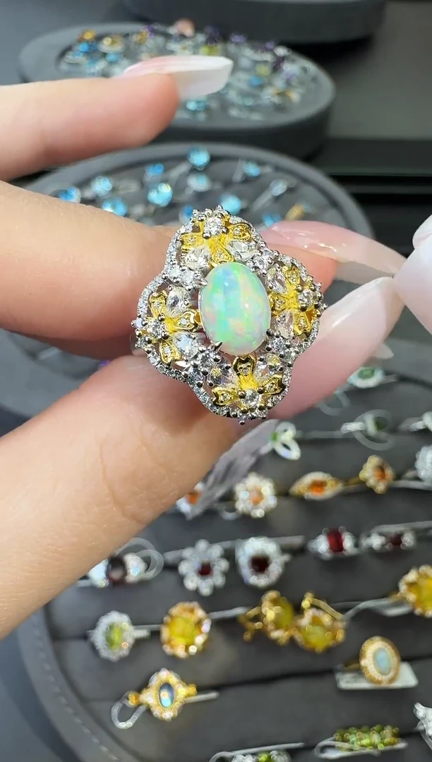 银S925镶嵌欧泊戒指不低于0.75ct【七天鉴赏期】