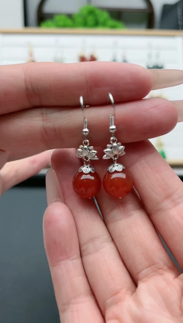 【闪购商品】南红玛瑙耳饰银S925镶嵌11