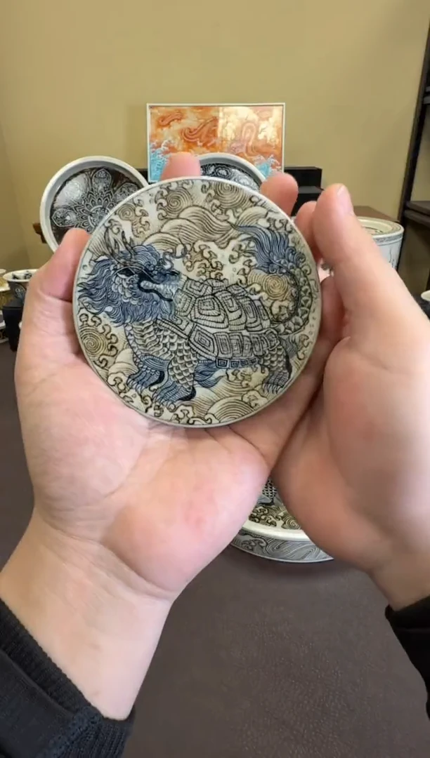 二号釉龙龟纹盖置