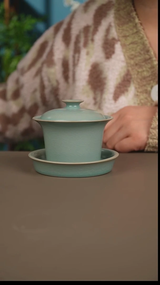 杯仿古天青马蹄盖碗一级