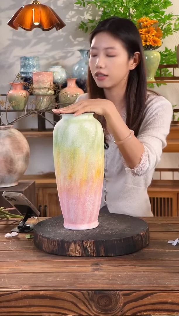 粉橙黛绿-小号萝卜瓶】桌面陶瓷花瓶干花鲜花客厅插花摆件