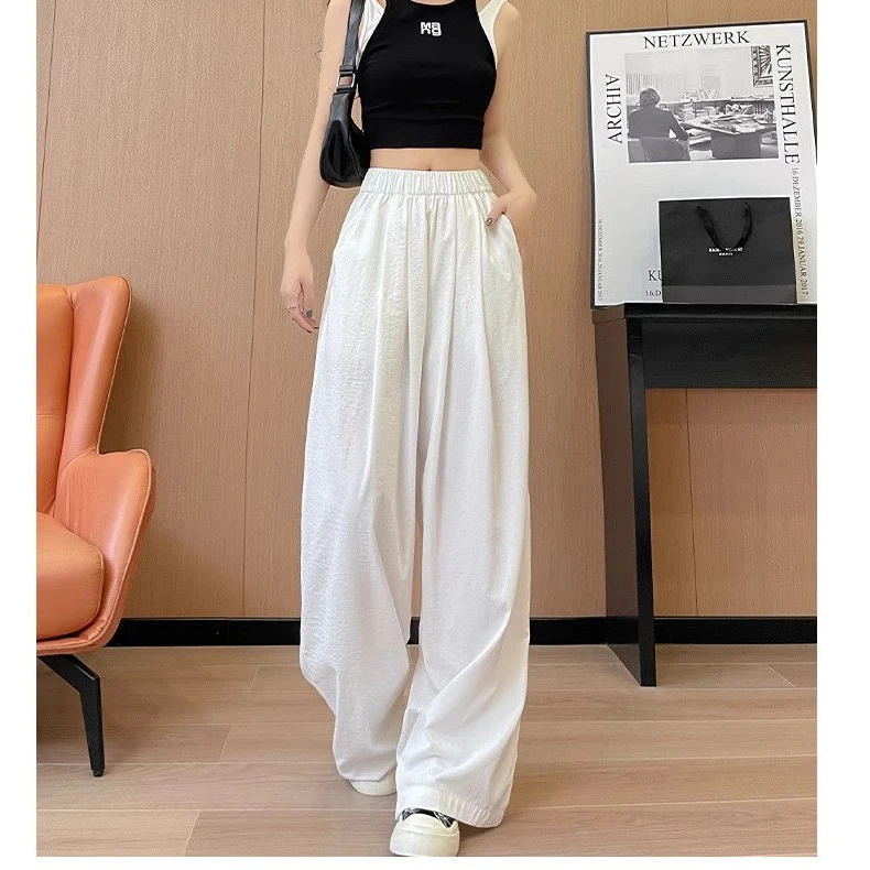 薄款垂感高腰夏季休闲直筒休闲裤阔腿裤冰丝透气纯色百搭春夏宽松
