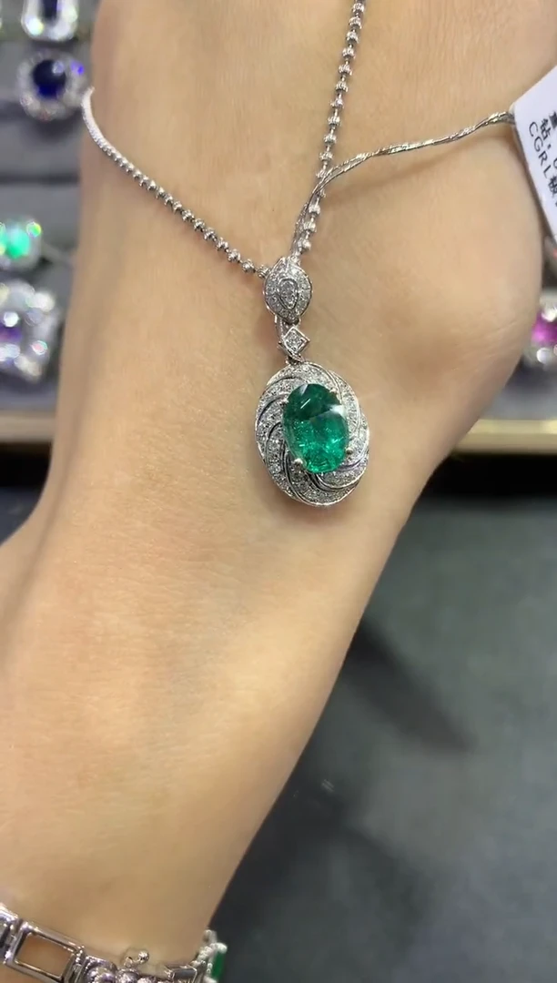 【闪购商品】祖母绿吊坠不含链18K金镶嵌a150