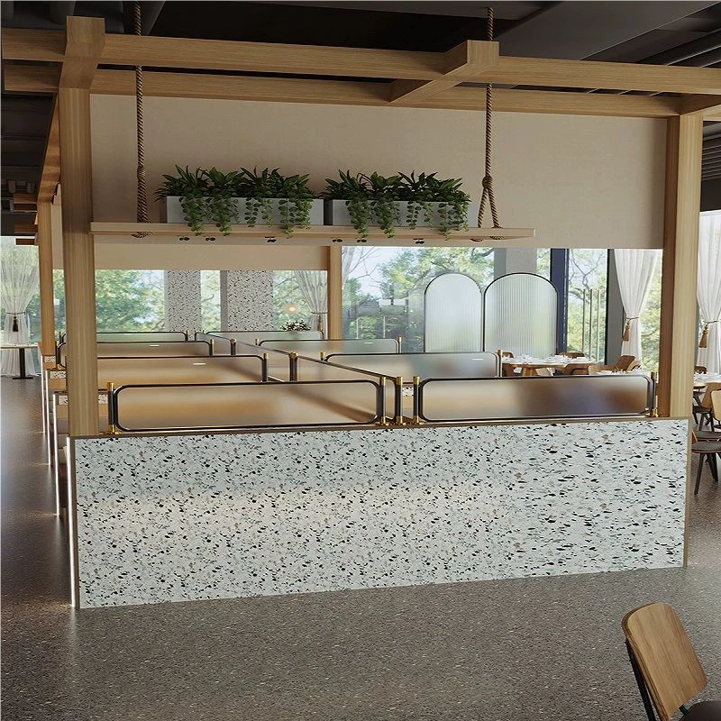 不锈钢卡座隔断长虹玻璃发光加高围栏餐厅过道矮屏风铁艺遮挡装饰