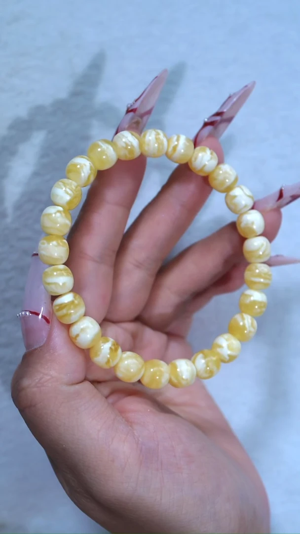 手链琥珀未镶嵌典藏级8.5mm金瓷白虎皮纹妖孽极限弧高庄