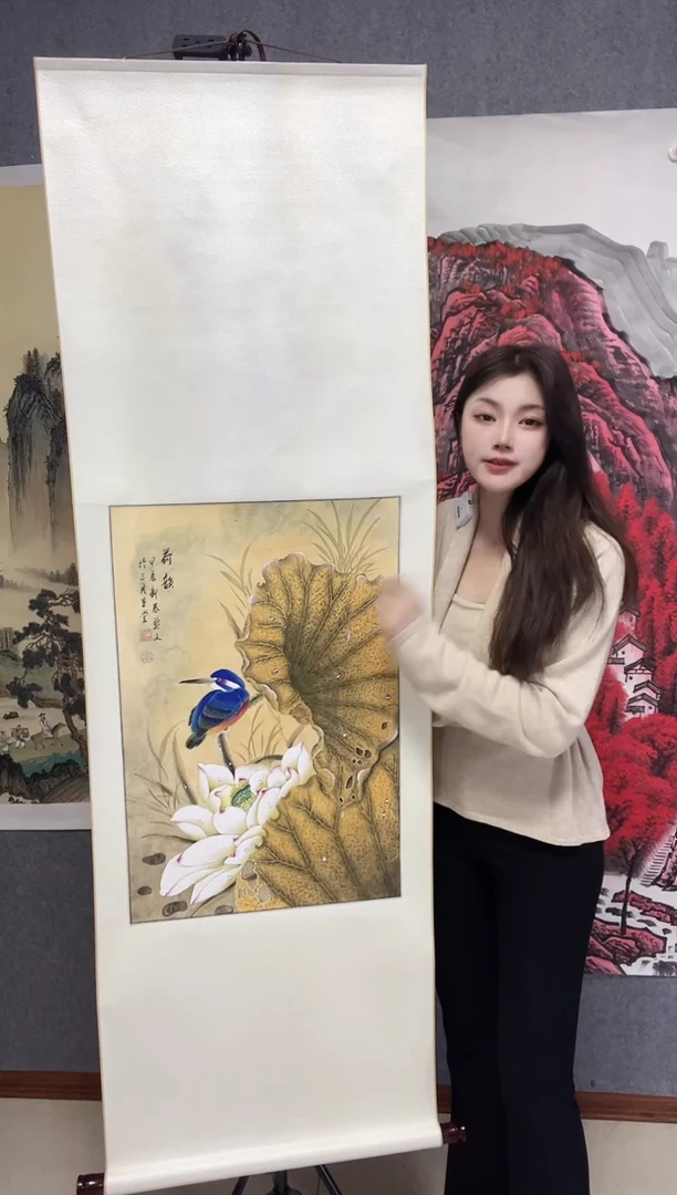 【闪购商品】国画开播福利手绘花鸟工笔画《荷韵》卷轴装裱