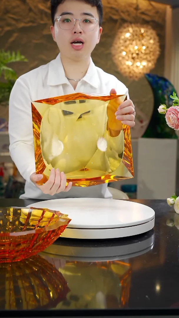 手工艺品琉璃不****子琥珀方形果盘